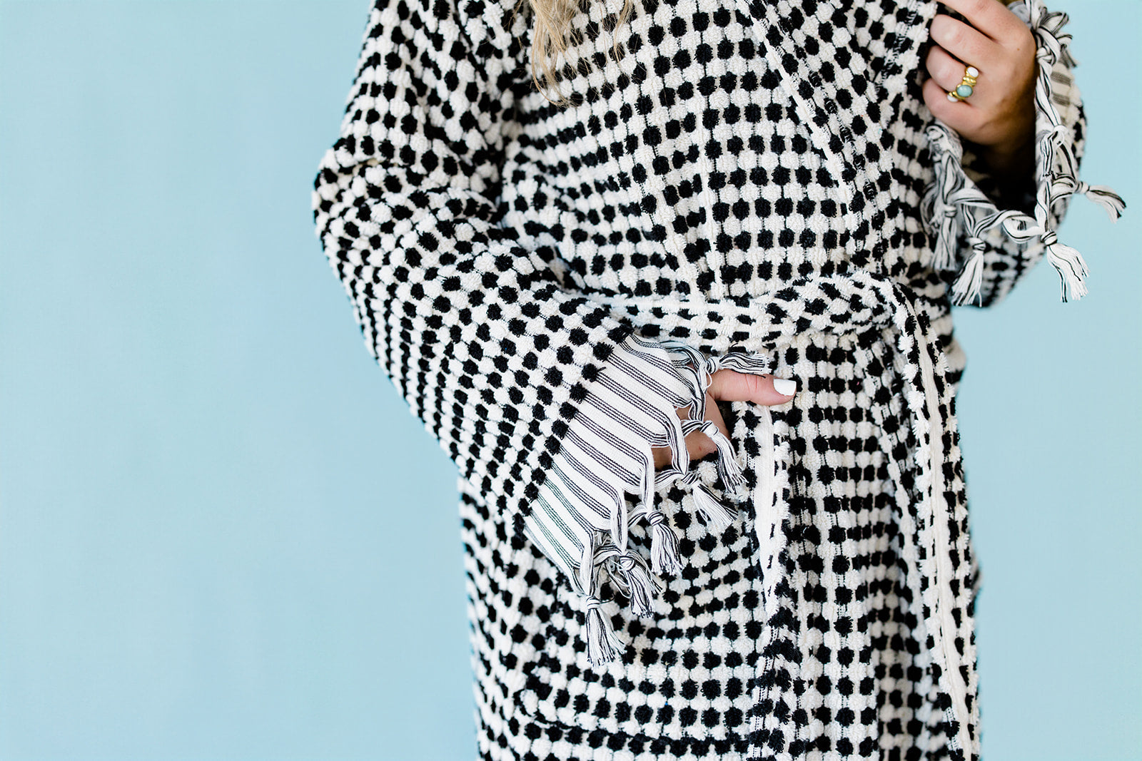 Black & White Pom Pom Bathrobe