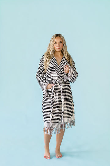 Black & White Pom Pom Bathrobe