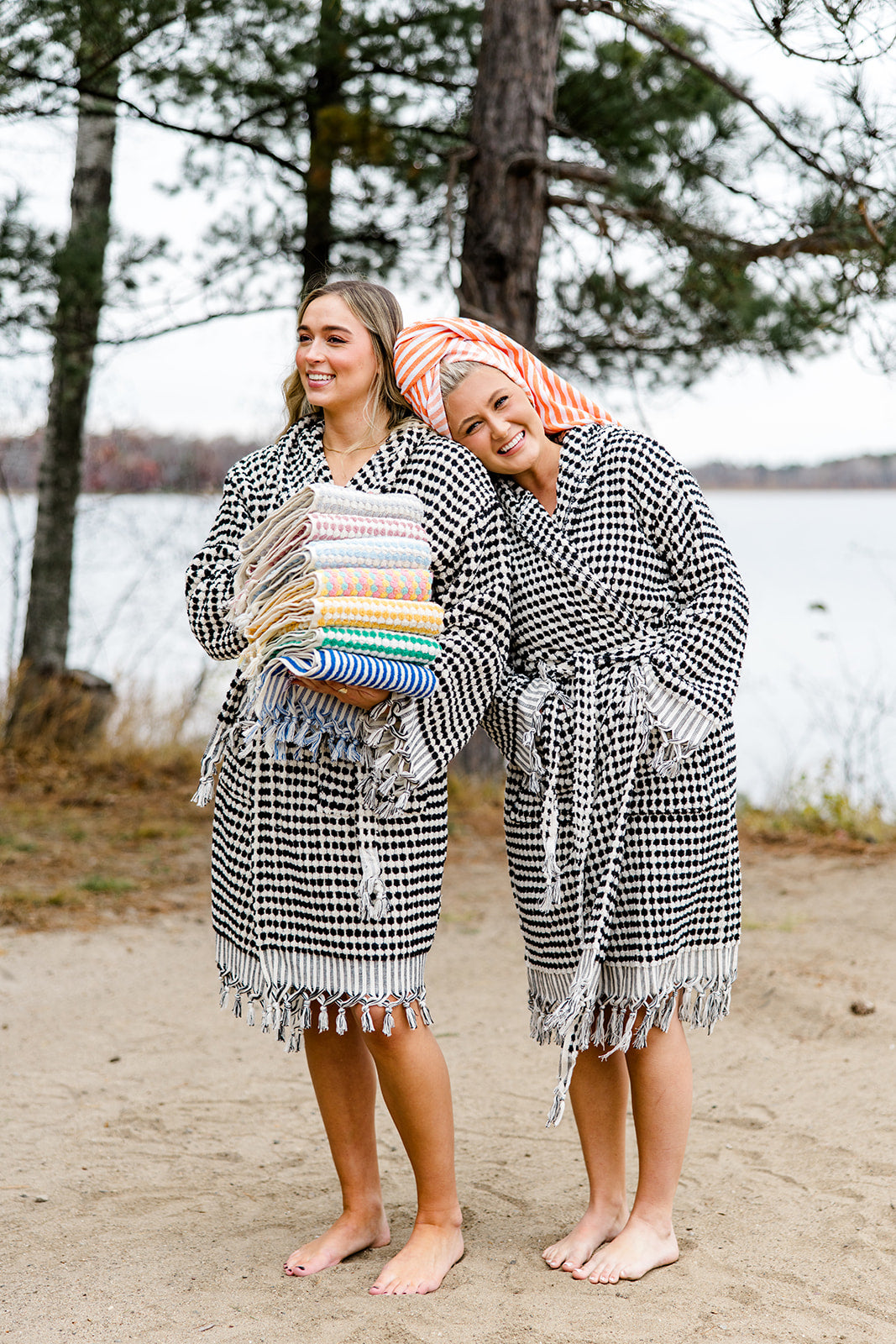 Black & White Pom Pom Bathrobe