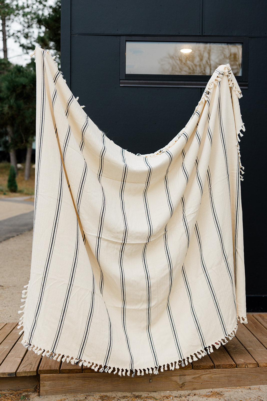 Cream Ribbon Stripe Turkish Blanket