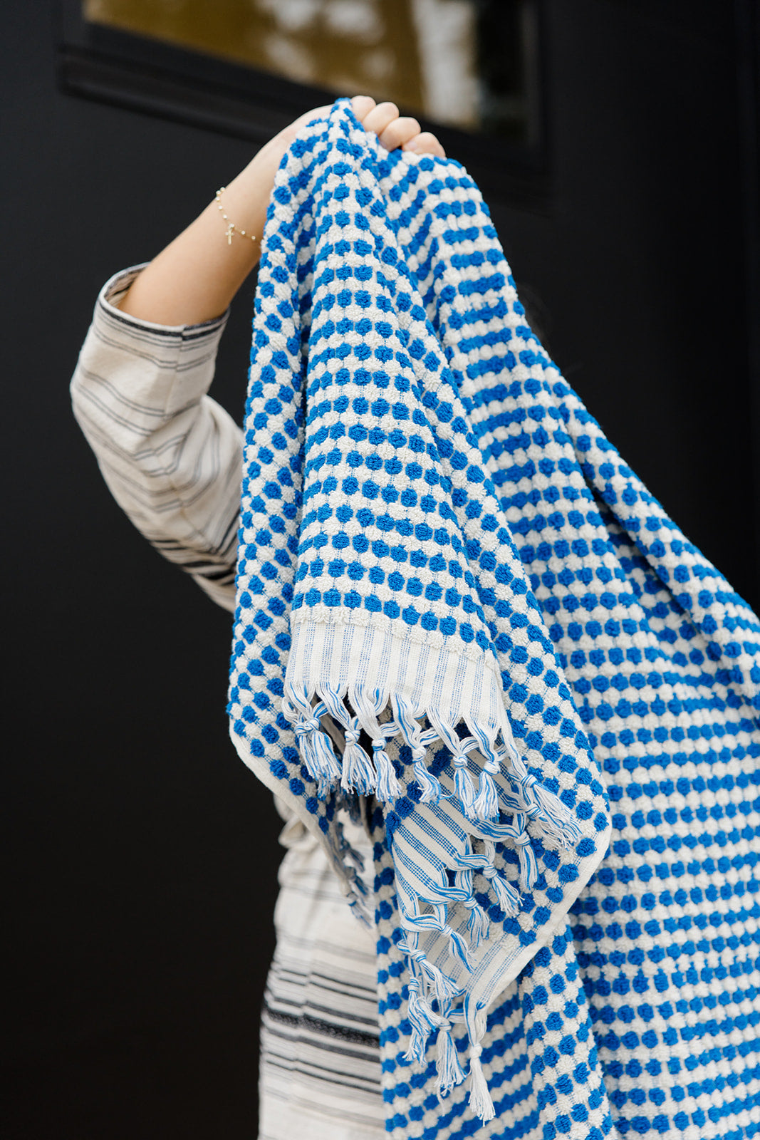 Cobalt Blue Pom Pom Cloud Towel