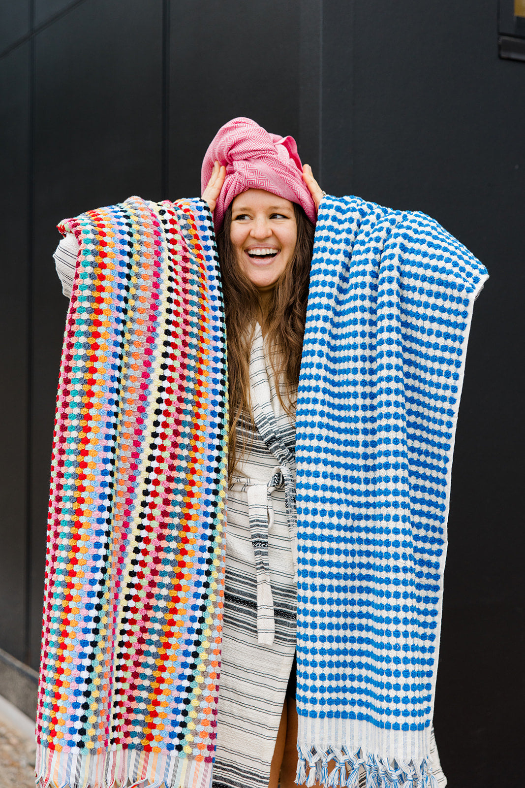 Cobalt Blue Pom Pom Cloud Towel