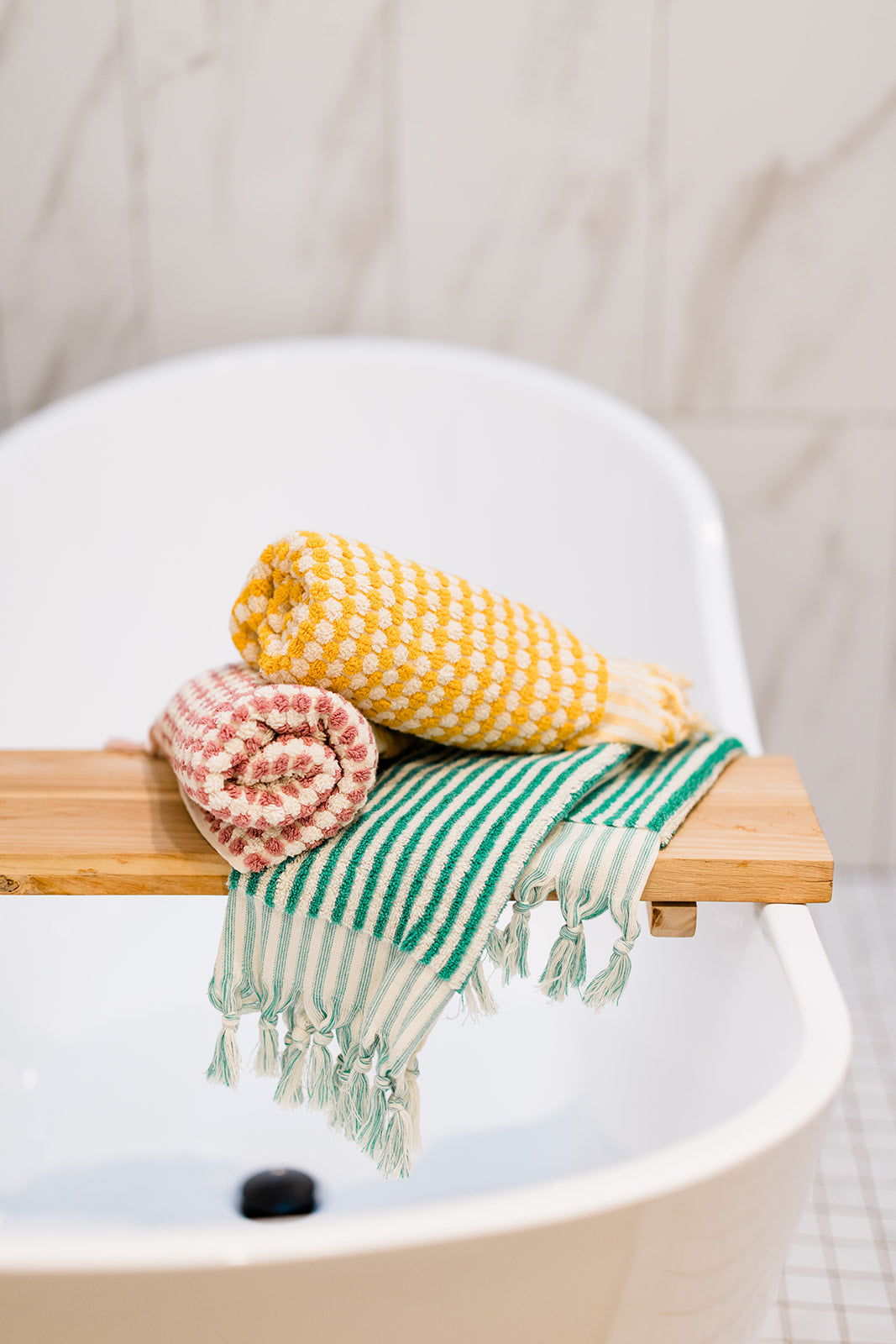 Emerald and White Striped Hand Towel