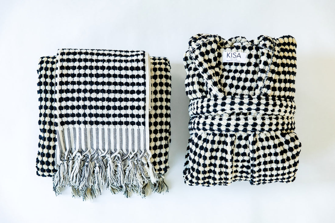 Black & White Pom Pom Bathrobe Bundle