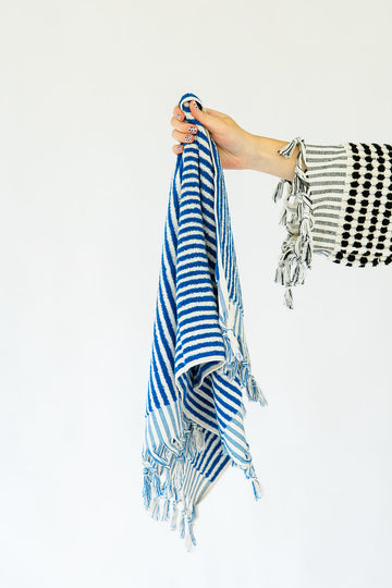 Cobalt Blue Striped Hand Towel