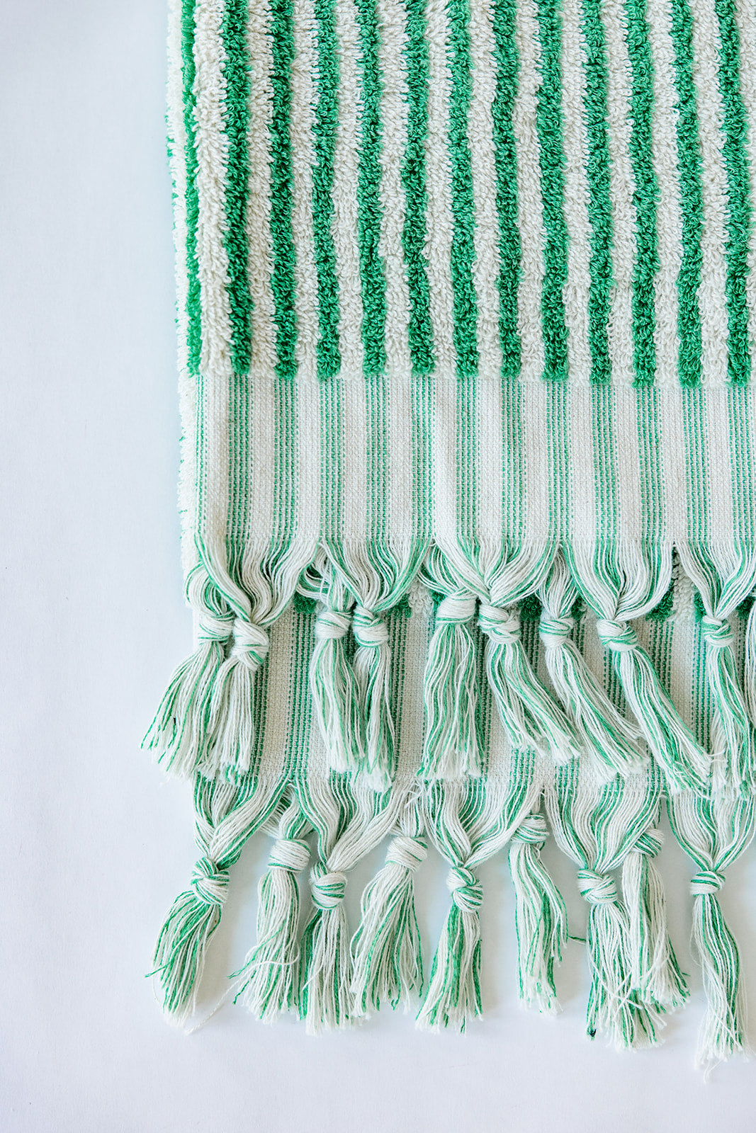 Emerald and White Striped Hand Towel