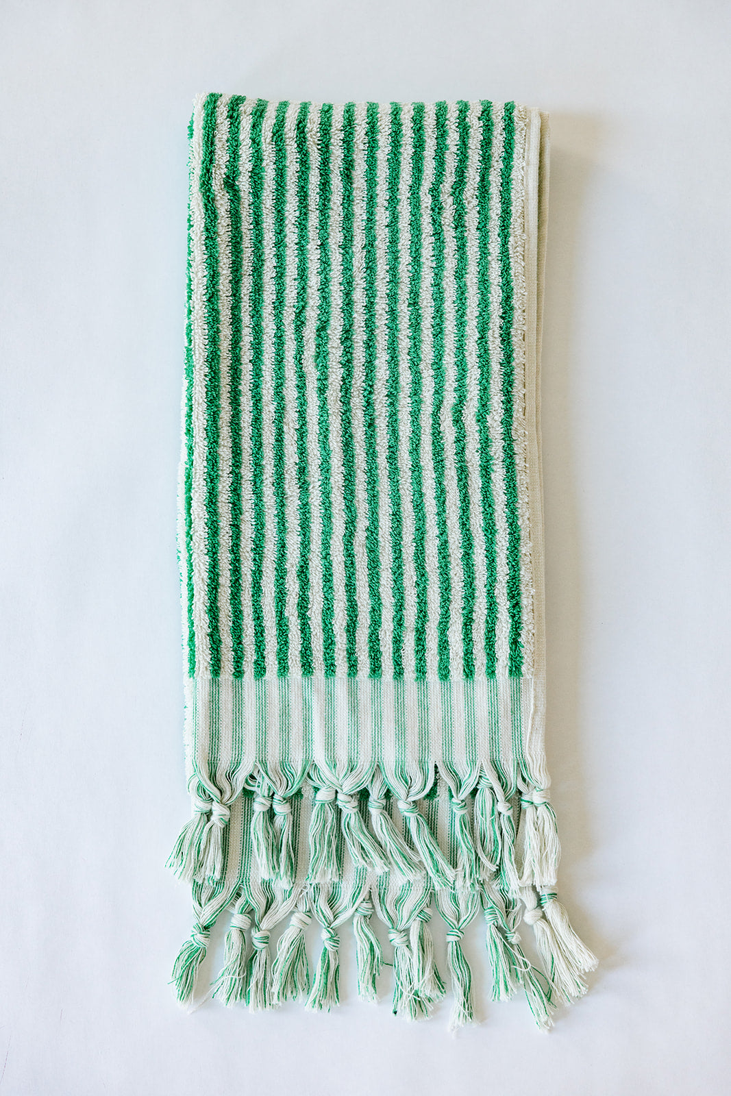 Emerald and White Striped Hand Towel