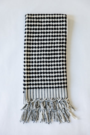 Black and White Pom Pom Hand Towel