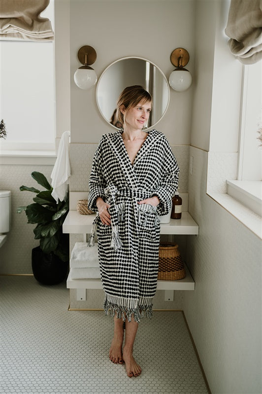Black & White Pom Pom Bathrobe