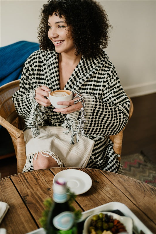 Black & White Pom Pom Bathrobe