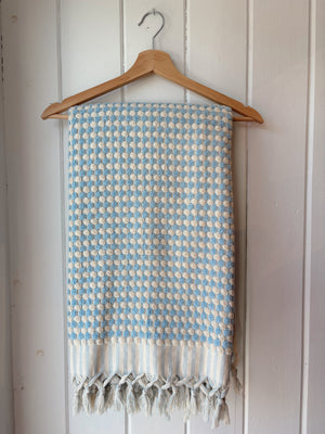 Baby Blue and White Pom Pom Towel-Blanket