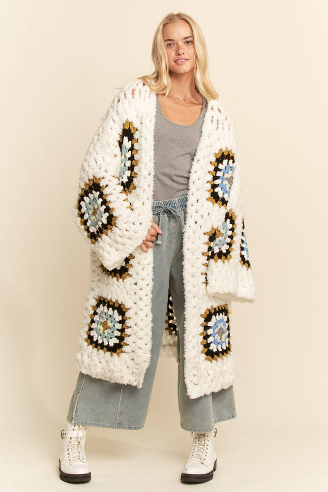 Square Crochet Fuzzy Knit Cardigan