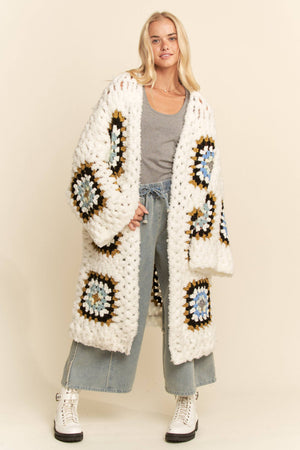 Square Crochet Fuzzy Knit Cardigan
