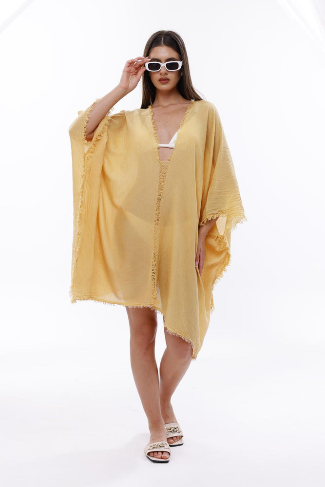 Bamboo Gauze Kaftan Raw Helm Cover-Up