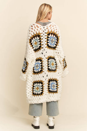 Square Crochet Fuzzy Knit Cardigan
