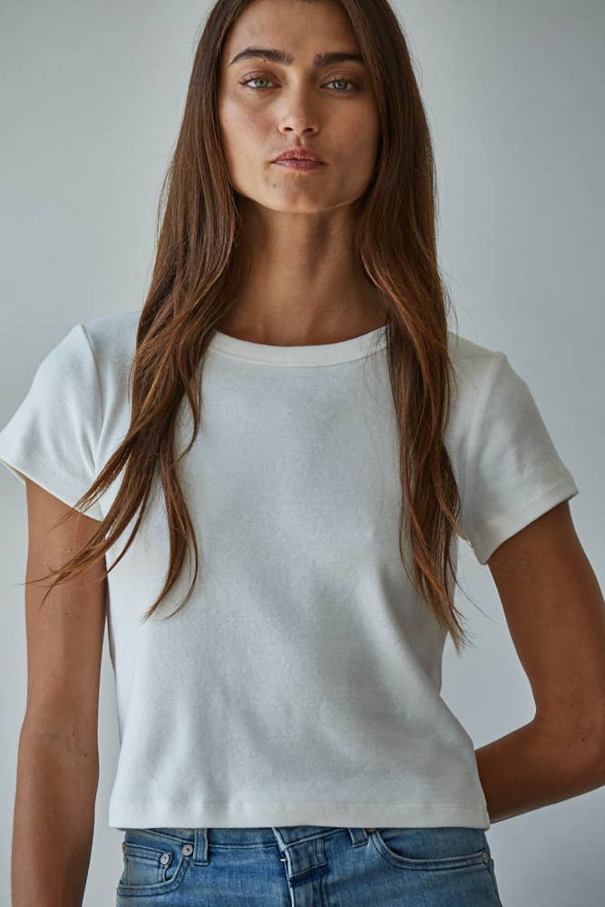 Knit Cotton Short Sleeve Crop Top