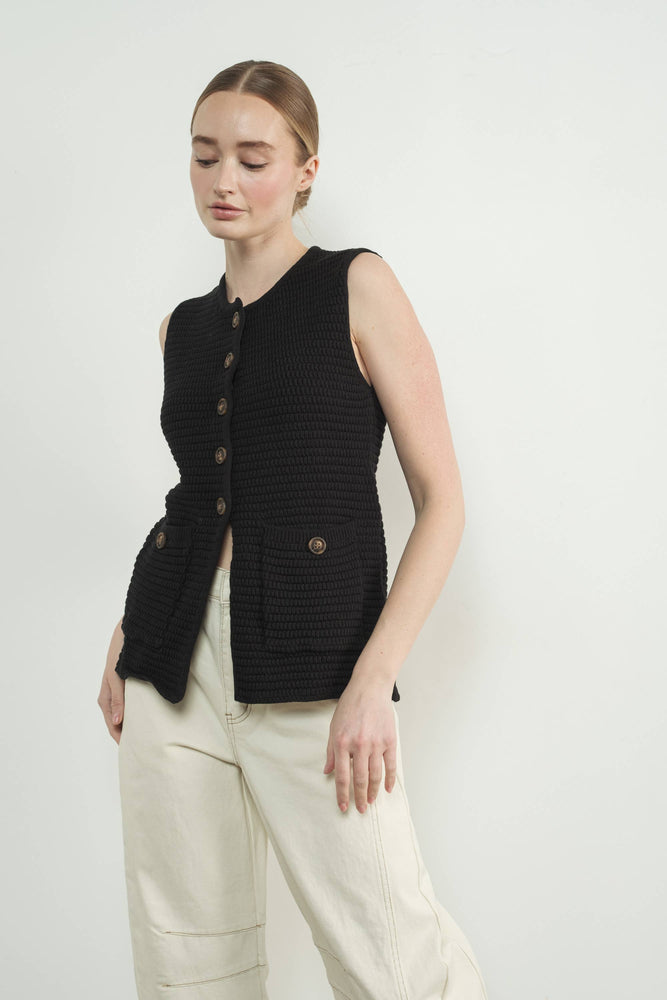 Button Down Sweater Vest - Mocha