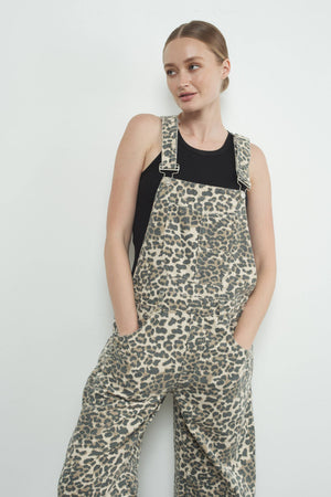 Leopard Print Denim Overalls
