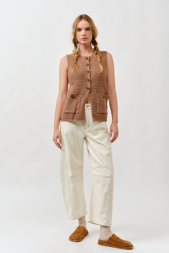 Button Down Sweater Vest - Mocha