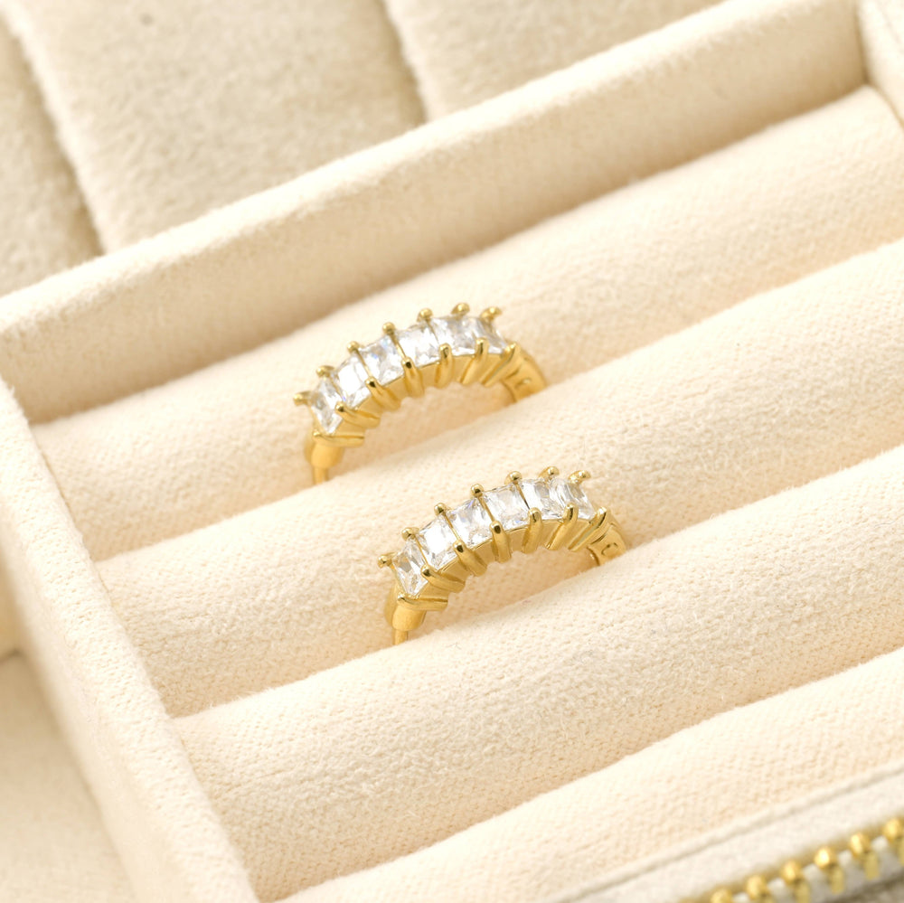 Baguette Diamond Hoops - Tarnish-free Small CZ Hoop Earrings
