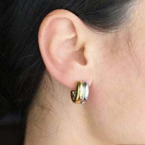 Two-tone Medium Hoops - Tarnish-free Bold Open Hoop Earrings