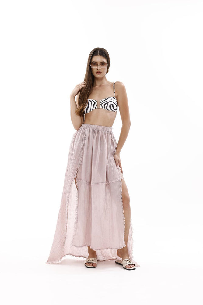 Bamboo Gauze Beach Cover-Up Raw Hem Skirt