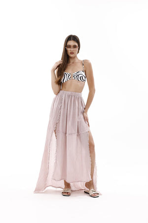 Bamboo Gauze Beach Cover-Up Raw Hem Skirt
