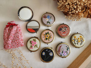 Floral Hand-Embroidered Compact Mirror