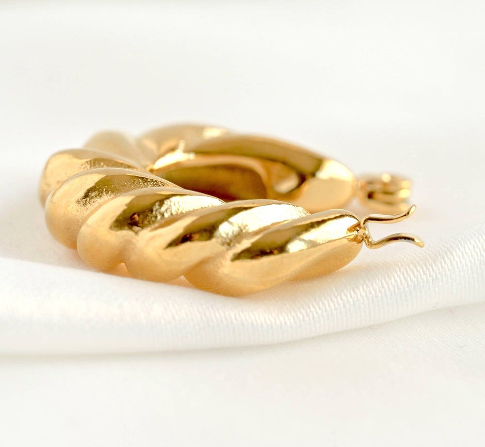 Chunky Croissant Hoops - Small Twisted Hoop Earrings