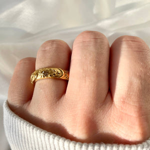 Sun, Moon, Stars Ring - Embossed Celestial Ring