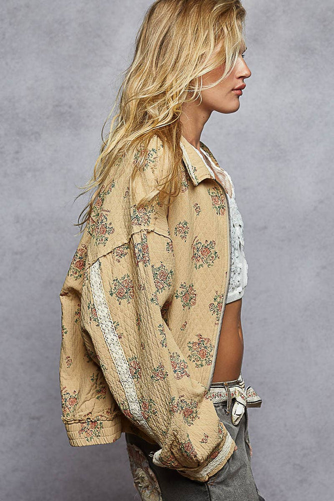 Long Sleeve Double Gauze Floral Woven Jacket