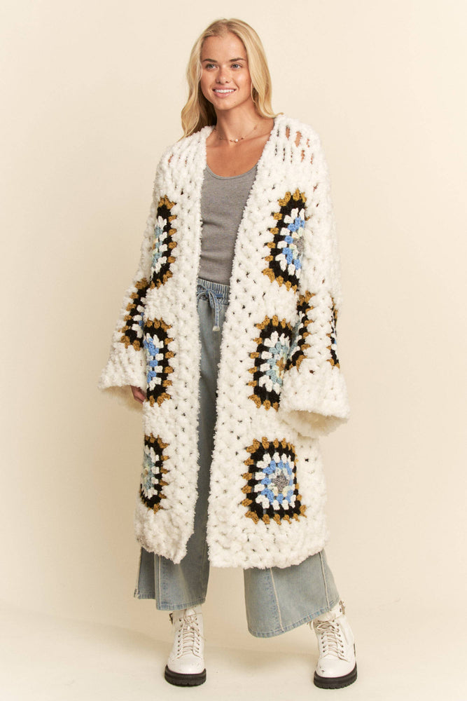 Square Crochet Fuzzy Knit Cardigan
