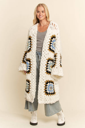 Square Crochet Fuzzy Knit Cardigan
