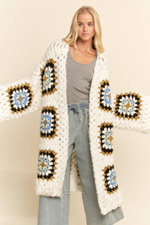 Square Crochet Fuzzy Knit Cardigan