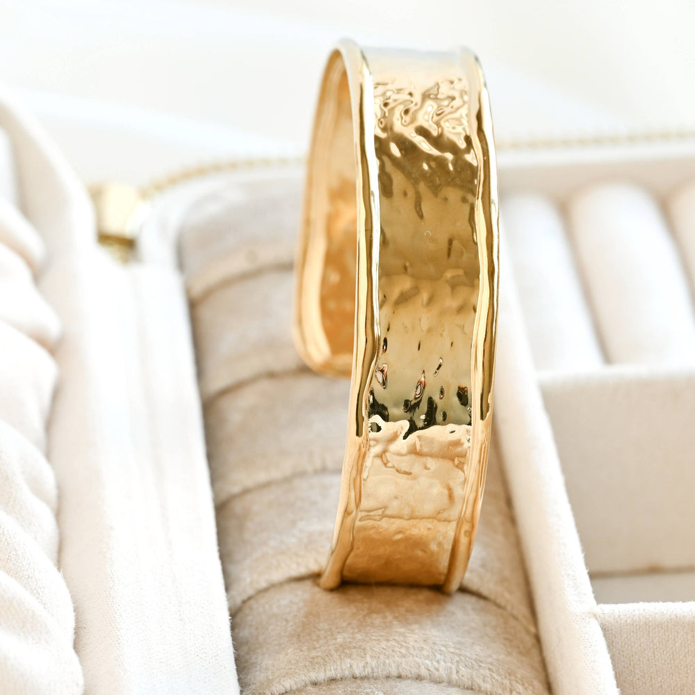 Hammered Cuff Bracelet - Waterproof Gold Statement Cuff
