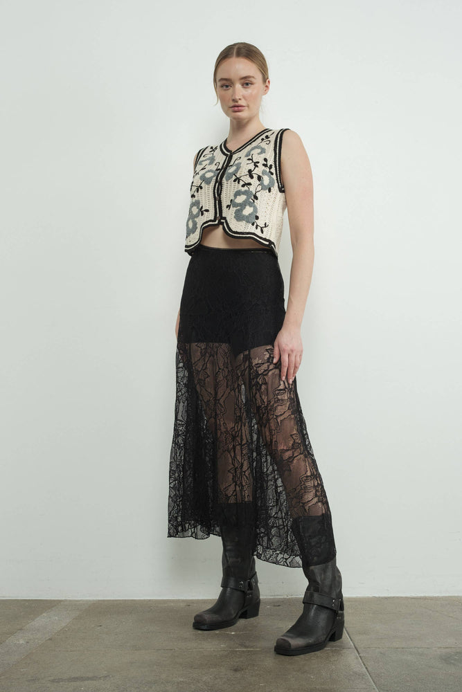 Embroidered Floral Crochet Vest