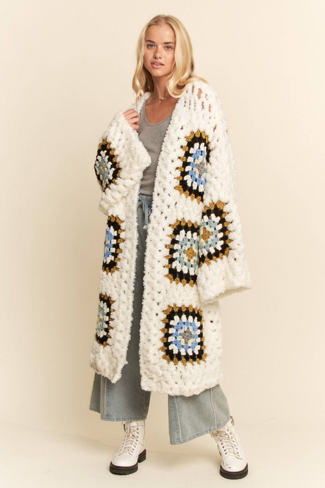 Square Crochet Fuzzy Knit Cardigan