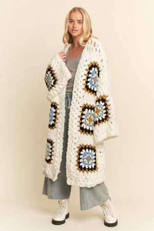 Square Crochet Fuzzy Knit Cardigan