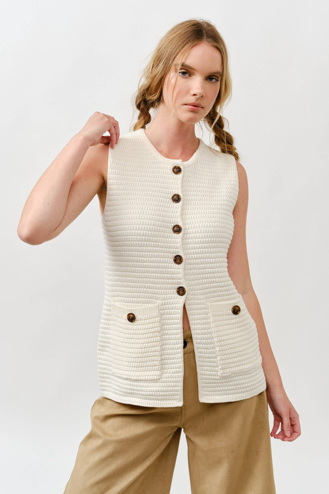 Button Down Sweater Vest - Mocha