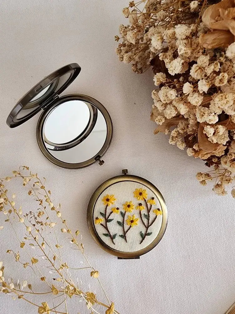 Floral Hand-Embroidered Compact Mirror