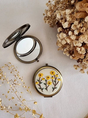 Floral Hand-Embroidered Compact Mirror