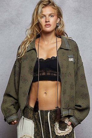 Long Sleeve Double Gauze Floral Woven Jacket