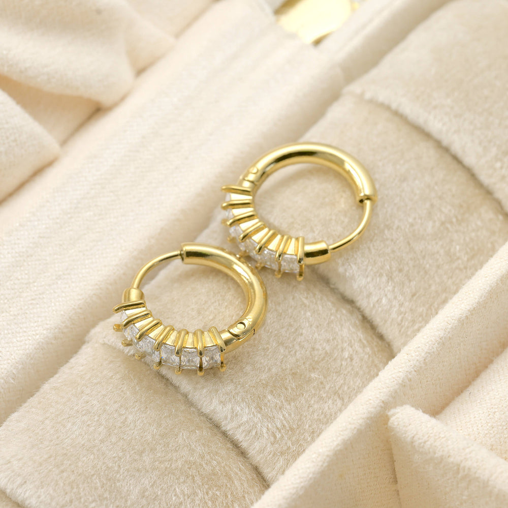 Baguette Diamond Hoops - Tarnish-free Small CZ Hoop Earrings