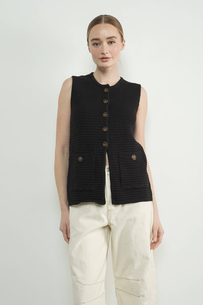 Button Down Sweater Vest - Mocha