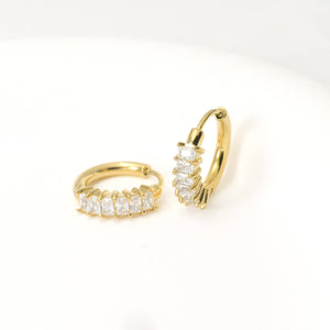 Baguette Diamond Hoops - Tarnish-free Small CZ Hoop Earrings