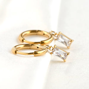 Waterproof Diamond Hoops - Baguette Charm