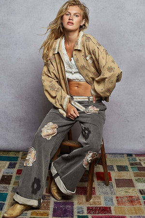 Long Sleeve Double Gauze Floral Woven Jacket