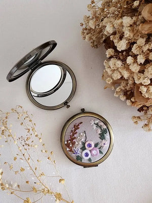 Floral Hand-Embroidered Compact Mirror