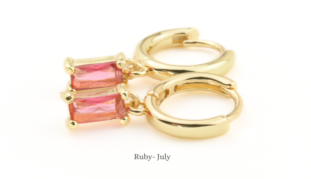 Baguette Birthstone Hoops - Rectangle Stone Hoop Earrings