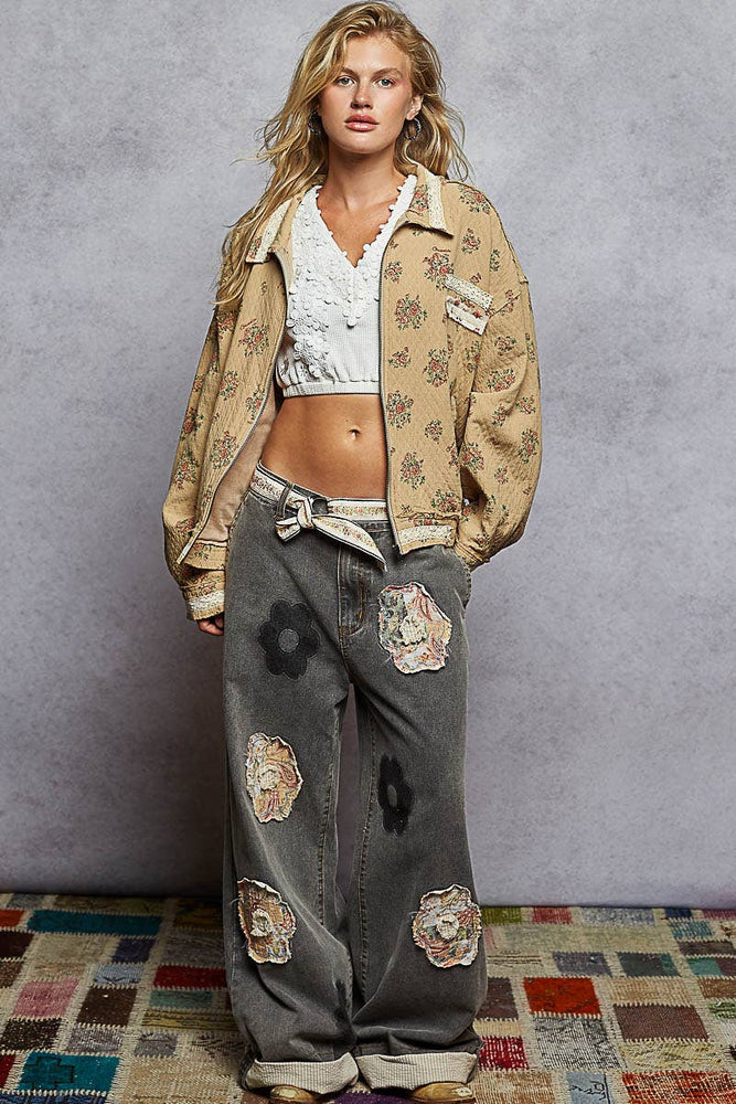 Long Sleeve Double Gauze Floral Woven Jacket